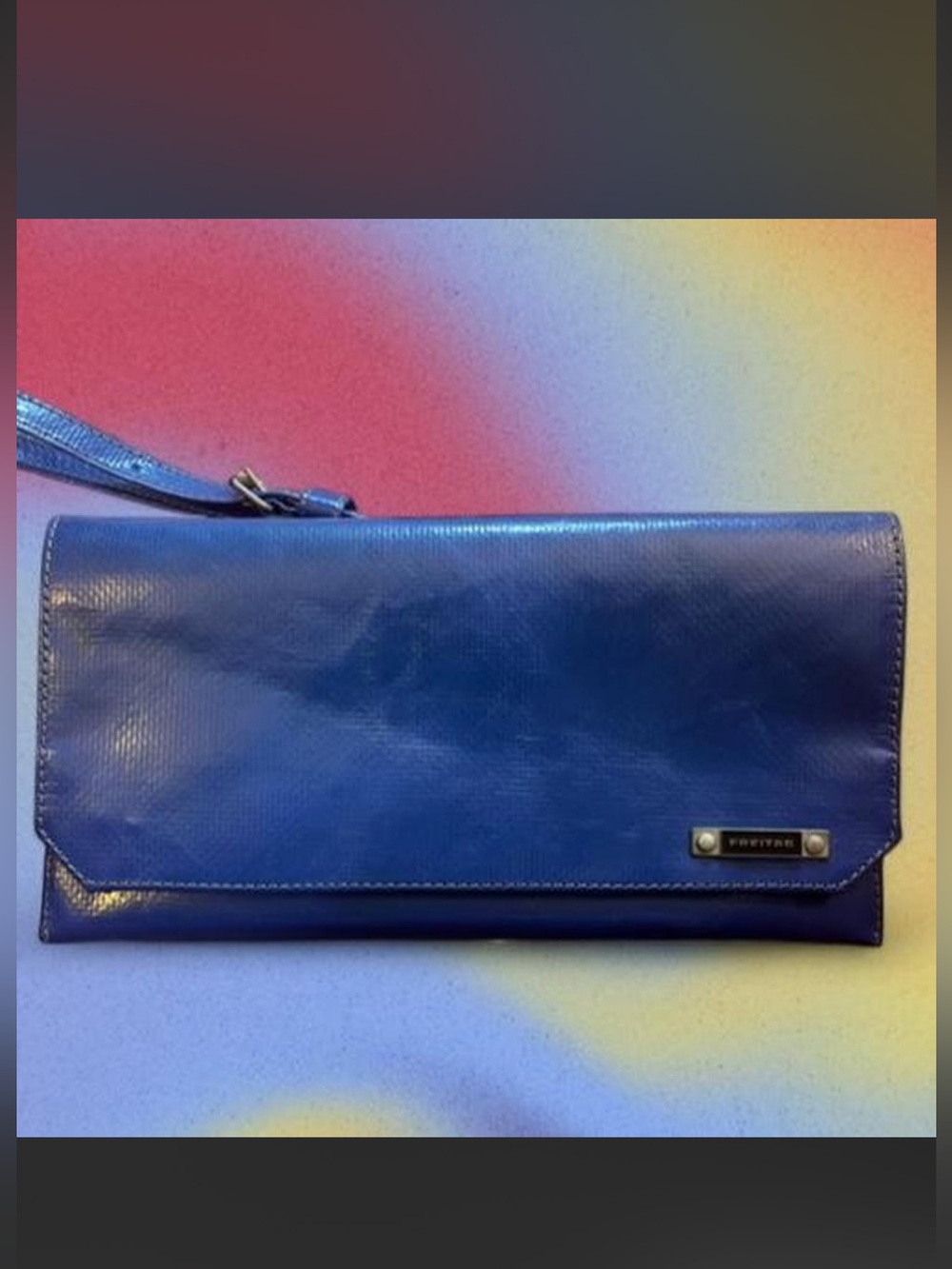 Rare Blue FREITAG  Wristlet with Metal Logo Plate